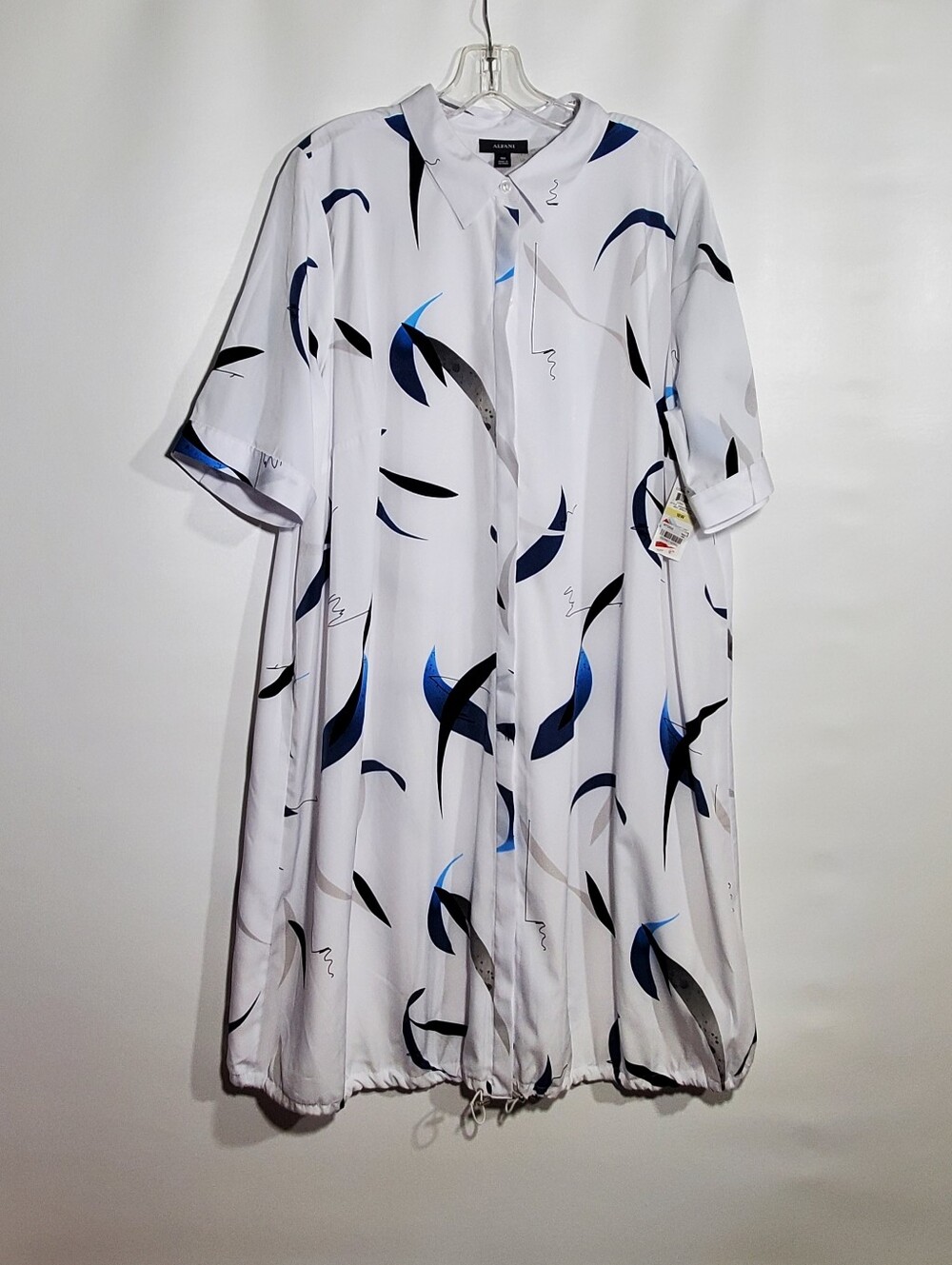 Alfani White Shirt Dress with Navy and Black Abstract Accents 18W NWT